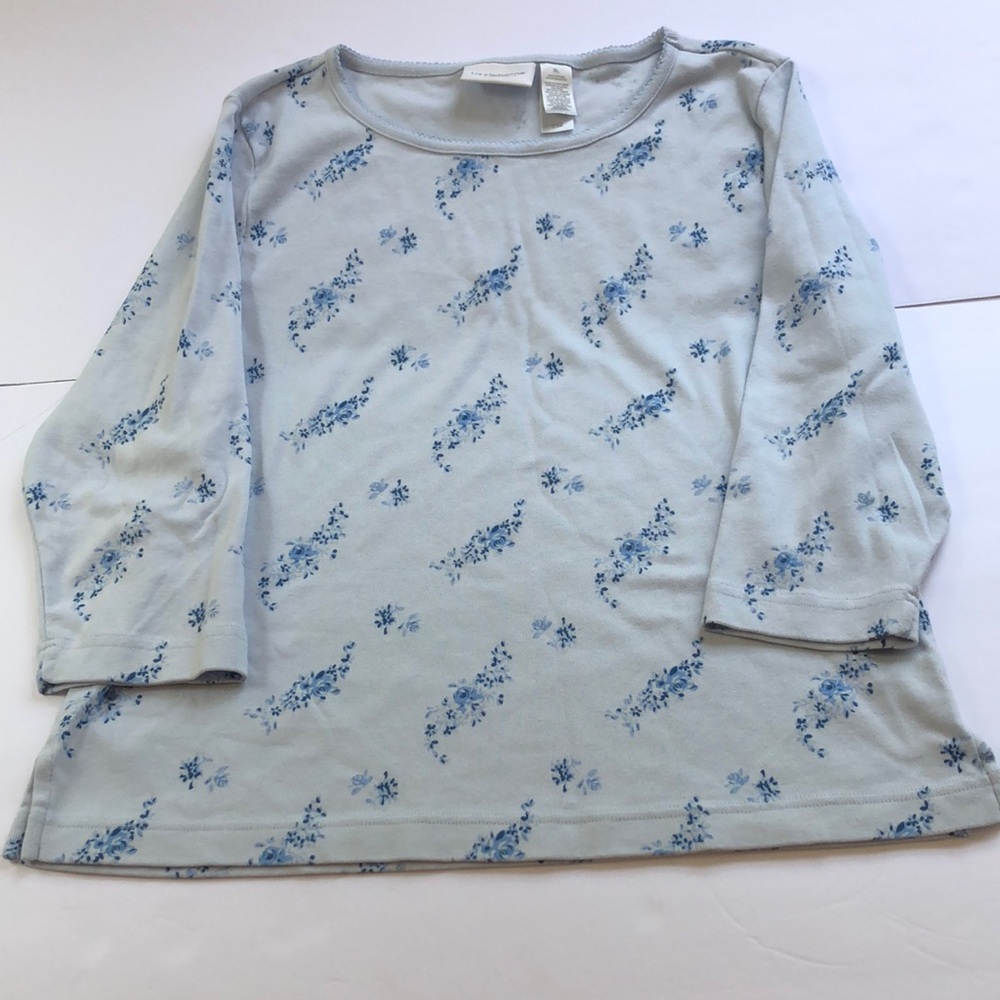 Liz Claiborne Blue Floral XL top Thermal Knit Style 3/4 sleeve 100% Cotton